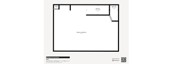 A floor plan of a property with a kitchen, living room, and bathroom.