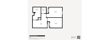 A floor plan of a property with a bathroom, staircase, hallway, and two bedrooms.