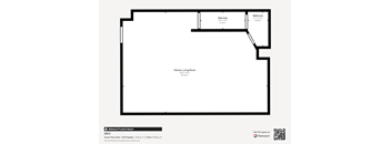 A floor plan of a property with a kitchen, living room and bathroom.