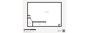 A floor plan of a property with a kitchen, living room, and bathroom.