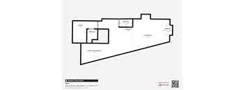 A floor plan of a property with a living room, kitchen, dining room, bathroom and staircase.