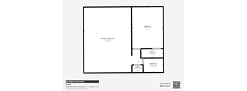 A floor plan of a property with a kitchen, living room, and two bathrooms.