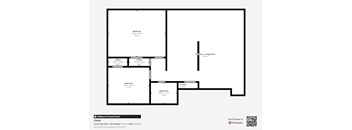 A floor plan of a property with a bedroom, two cloestets, a living room, a bathroom, and a kitchen.