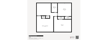 A floor plan of a property with a kitchen, living room, two bathrooms, and two bedrooms.