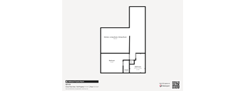A floor plan of a property with a kitchen, living room, dining room, bathroom and bedroom.