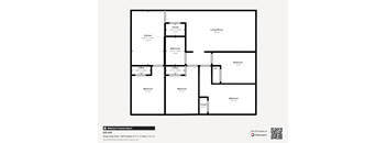 A floor plan of a property with a living room, kitchen, bathroom, and four bedrooms.
