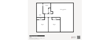 A floor plan of a property with a laundry room, two bathrooms, a kitchen, and two bedrooms.