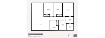 A floor plan of a property with a kitchen, living room, and four bedrooms.
