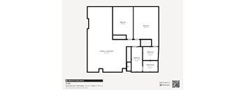 A floor plan of a property with a kitchen, living room, and two bathrooms.