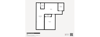 A floor plan of a property with a living room, kitchen, bathroom and bedroom.