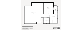 A floor plan of a property with a kitchen, living room, bathroom and bedroom.