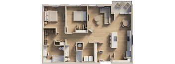 A 3D ink drawing of a house layout.