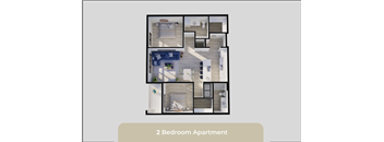 A 2 Bedroom Apartment layout with a kitchen, living room, and bathroom.