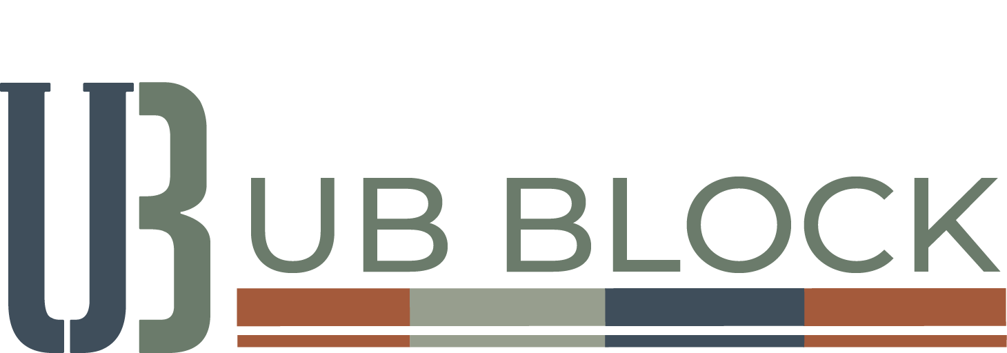 A green background with the words "UB BLOCK" in large letters.