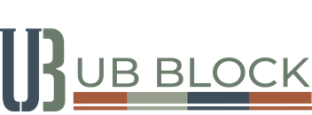 A green background with the words "UB BLOCK" in large letters.