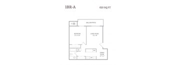 A drawing of a 1BR-A apartment that is 620 square feet.