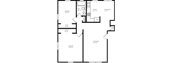A floor plan of a house with a living room, dining room, kitchen, and four bedrooms.