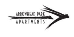 A logo for Arrowhead Dark Apartments featuring a stylized arrow.
