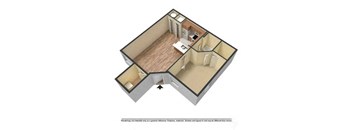 A 3D rendered image of a house layout.
