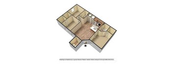 A 3D rendered image of a house layout.