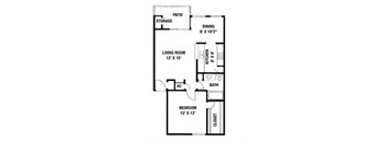 A black and white image of a floor plan for a small house.