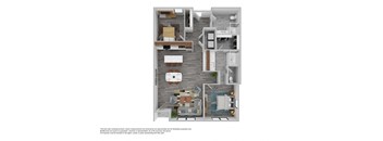 A floor plan of a house with a kitchen, living room, and two bedrooms.