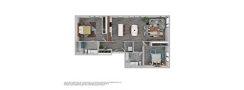 A floor plan of a house with a kitchen, living room, and two bedrooms.