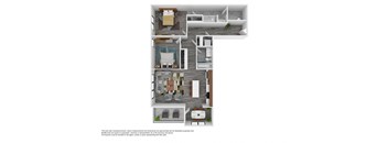 A floor plan of a house with a kitchen, living room, and two bedrooms.