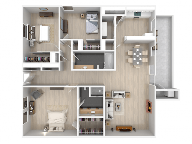 A detailed 3D floor plan of a house showing all rooms and their layout.