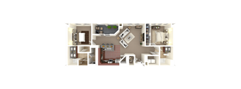A detailed 3D floor plan of a house showing all rooms and their furnishings.