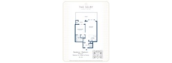 A floor plan for a one bedroom residence at The Selby.