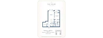 A floor plan for a one bedroom residence at The Selby.
