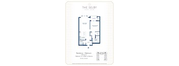 A floor plan for a one bedroom residence at The Selby in Milton, Ontario.