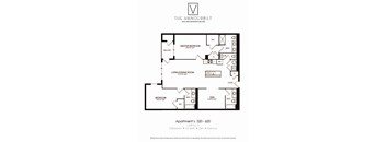 A black and white image of a floor plan for an apartment.