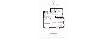 A black and white diagram of apartment 614 showing the layout of the rooms.
