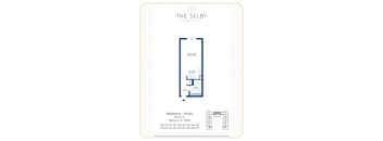 A floor plan for a residence at The Selby shows a studio with a bedroom and bathroom.