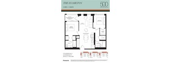 A floor plan for a 2 bedroom, 2 bathroom apartment in The Hamilton building.