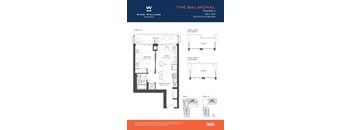 A floor plan for a William Apartment shows a living room, a bedroom, a bathroom, and a dining kitchen area.
