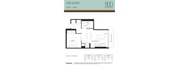 A floor plan for a 1 bedroom apartment with a bathroom and a kitchen/dining area.
