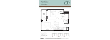 A floor plan for a 1 bedroom, 1 bathroom apartment at The Delta in Upper Wellington.