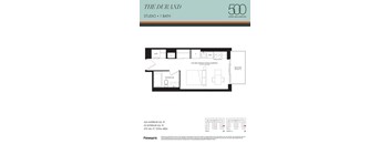 A floor plan for a 500 square foot studio with one bath.