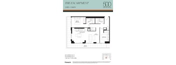A floor plan for a 500 square foot home with two bedrooms and two bathrooms.