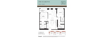 A floor plan for a 2 bedroom, 2 bathroom apartment in The Hamilton building.
