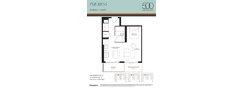 A floor plan for a 500 square foot studio with one bath.