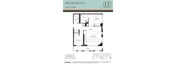 A floor plan for a 2 bedroom, 2 bathroom apartment at The Highland.