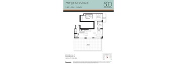 A floor plan for a 1 bedroom apartment with den and 1 1/2 baths.