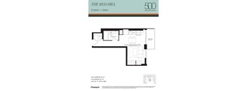 A floor plan for a 500 square foot studio with one bath.