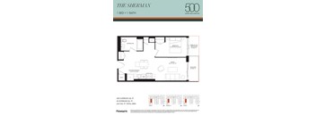 A floor plan for a 1 bedroom, 1 bathroom apartment in Upper Wellington.