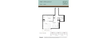 A floor plan for a 1 bedroom, 1 bathroom apartment in Upper Wellington.