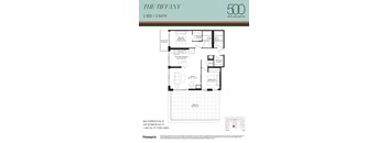 A floor plan for an apartment at The Tiffany, which is 500 Upper Wellington, shows a 2 bedroom and 2 bathroom layout.